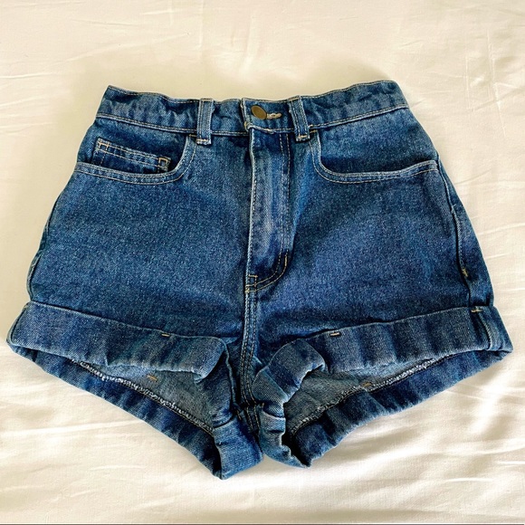 American Apparel Pants - American Apparel - Denim High-Waisted Cuff Shorts